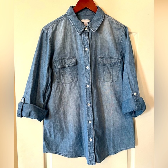 Chico's Tops - Chico’s Denim 3/4 Roll-up Sleeve Button Down Shirt Women’s Size Large